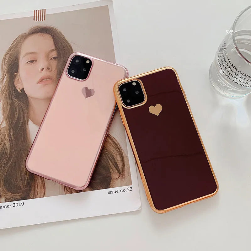 Luxury plating love TPU phone case in solid blue colour on an iPhone