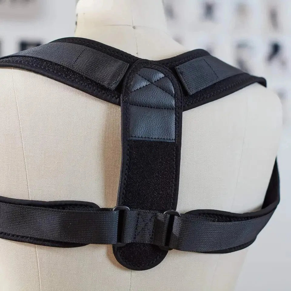 Black adjustable posture correction strap for upper back and shoulder support