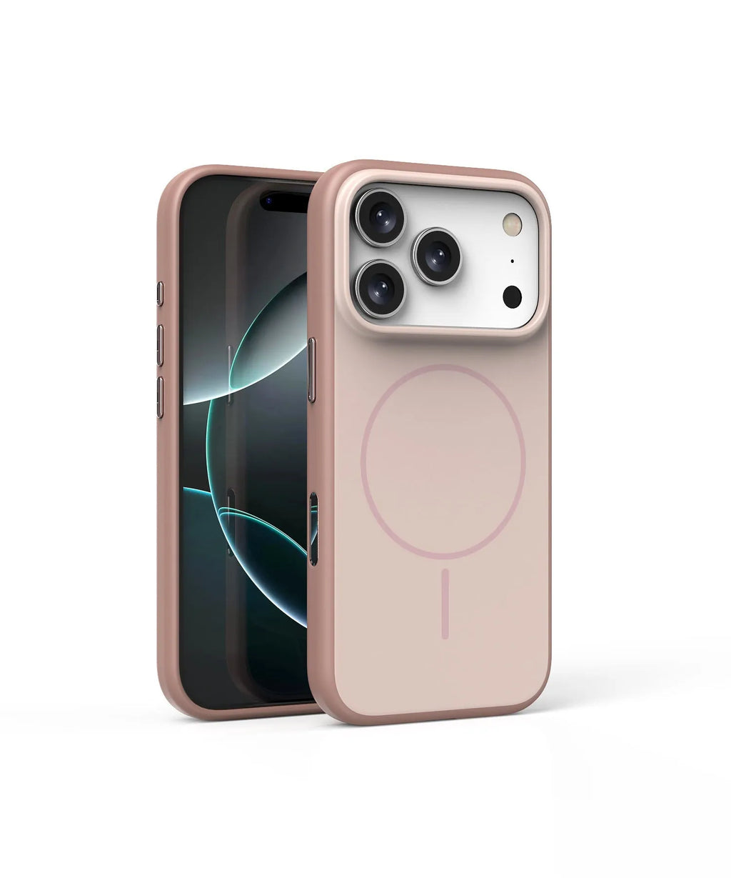 Blue frosted magnetic protective case for iPhone with a side AI camera button on a white background.