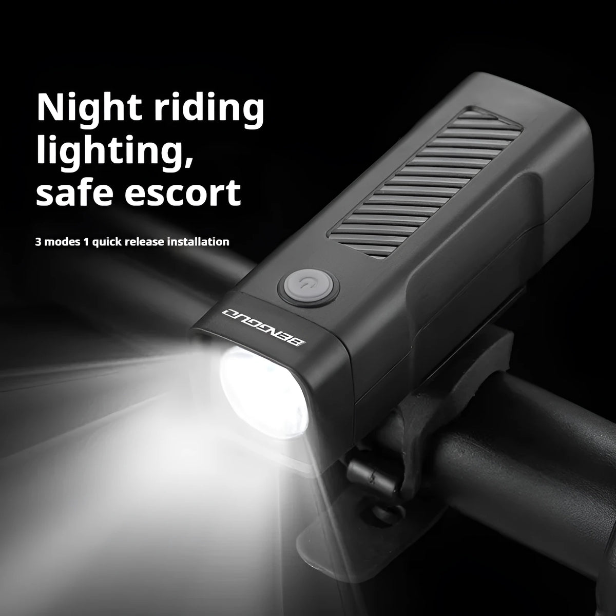 USB rechargeable bicycle headlight with LED lighting and quick release strap bracket