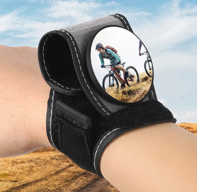 Black nylon wrist-mounted rear-view mirror for bicycle cycling safety