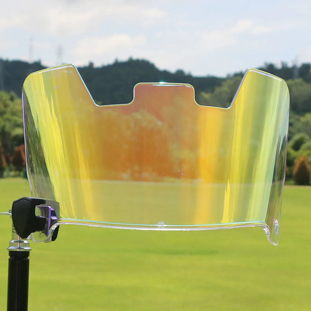 American style rugby helmet goggles in a multicolour option, showing attachment to a rugby helmet.