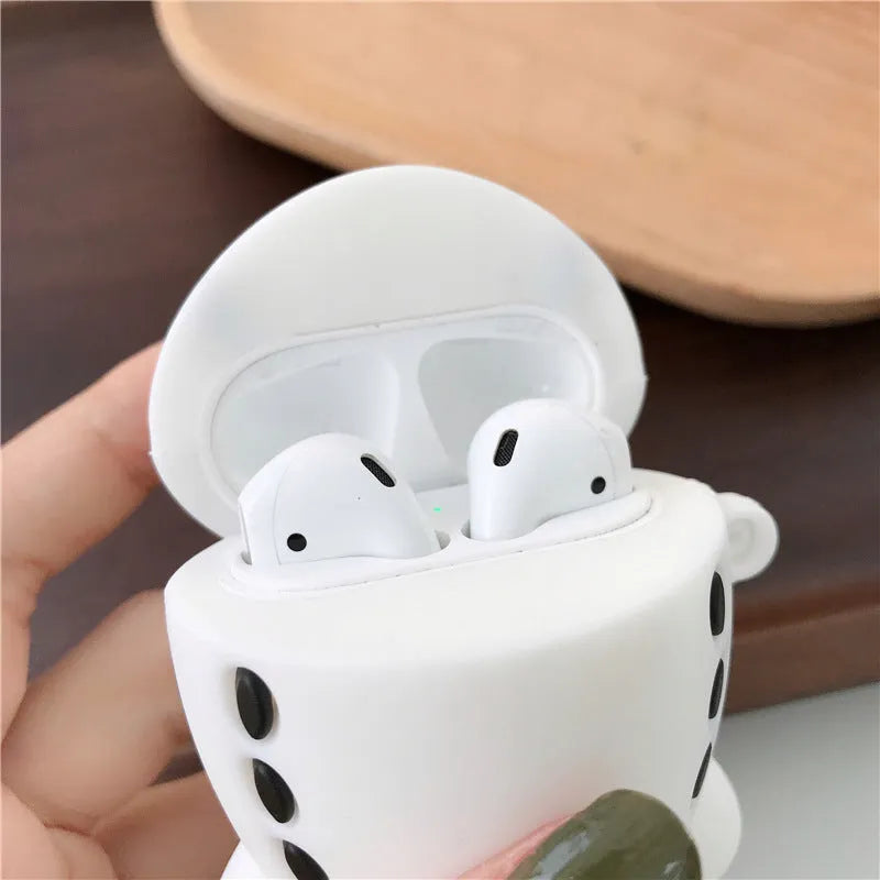 Silicone flip case for AirPods 1 and 2 with cartoon aeroplane design and attached hook
