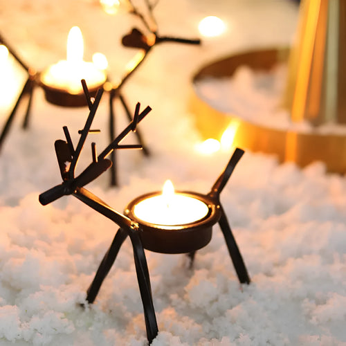 Black iron deer candlestick with elk bracket design for Christmas table decoration