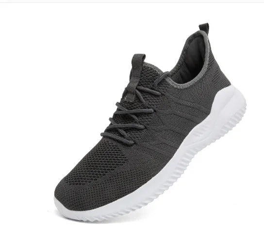 Men's black and white mesh casual sneakers with lace-up front and PVC sole