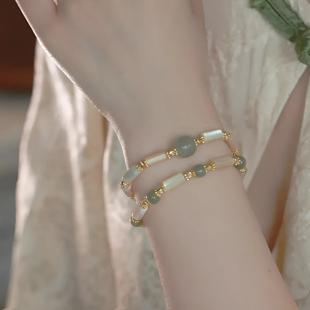 White Hetian jade geometric bracelet with round beads for women