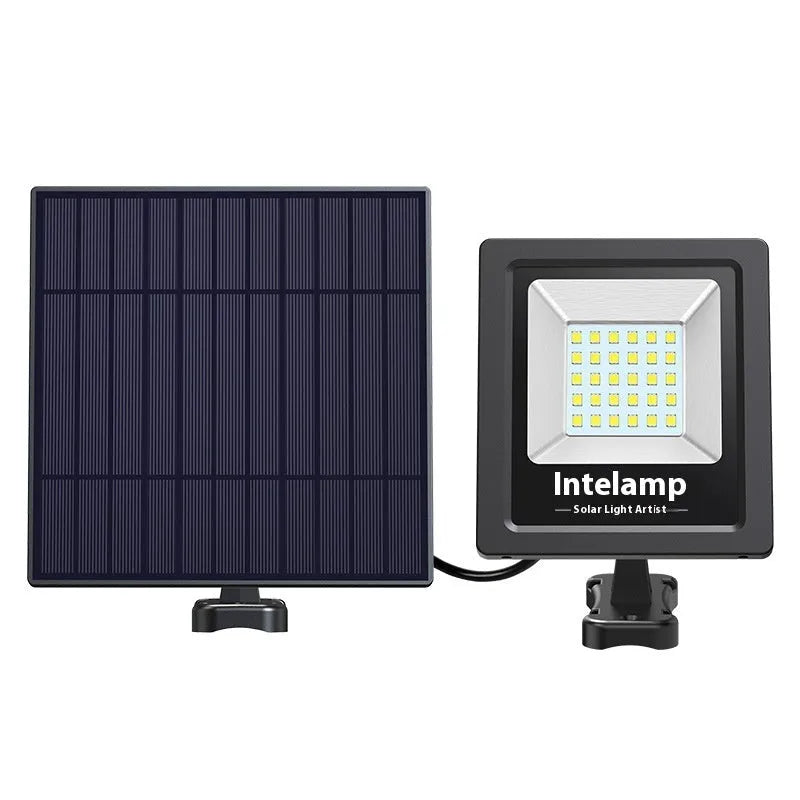 Outdoor solar LED courtyard light with waterproof IP65 rating showing three lumen options including 1200LM three-colour model