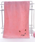 Bamboo fibre and cotton kitten face towel, 25 x 50 cm, shown in blue, green, pink or yellow