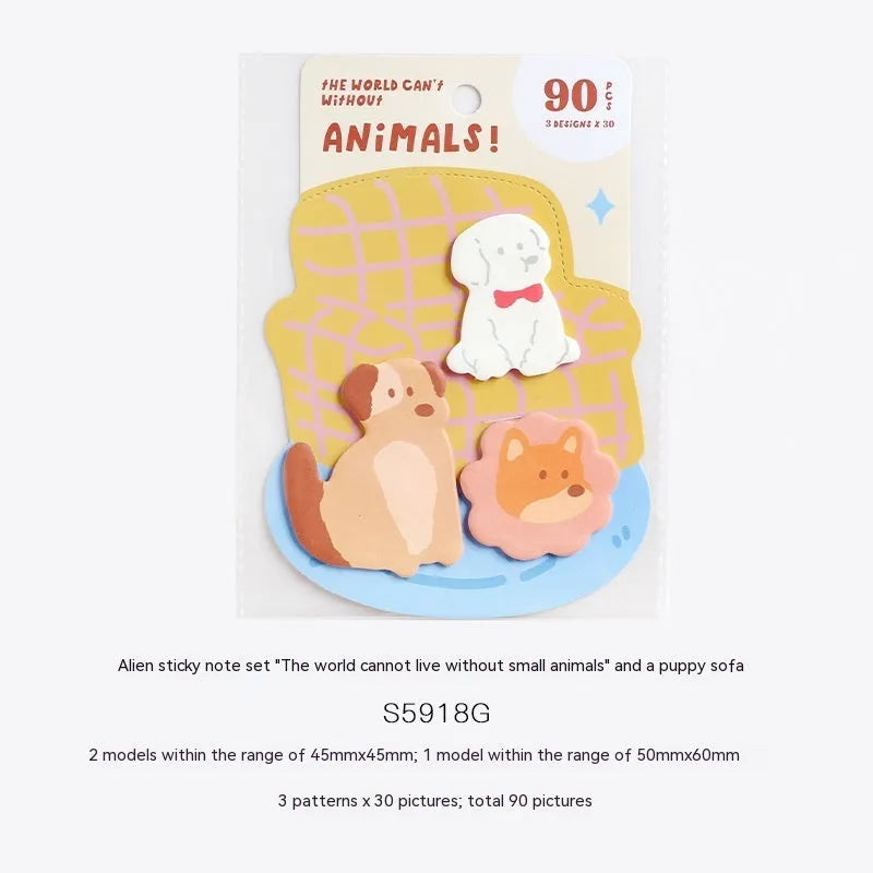 Small animal shaped sticky note set with 90 pages and six colourful cover designs