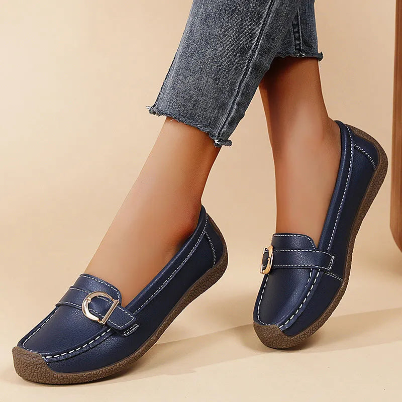 Women's casual loafers with round toe, flat heel, and shallow slip-on design in multiple colour options