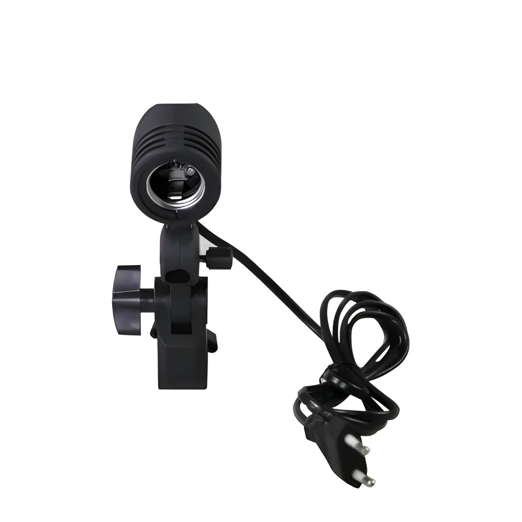 Black photographic lamp holder with E27 screw port and 1.8 metre power cords for studio lighting