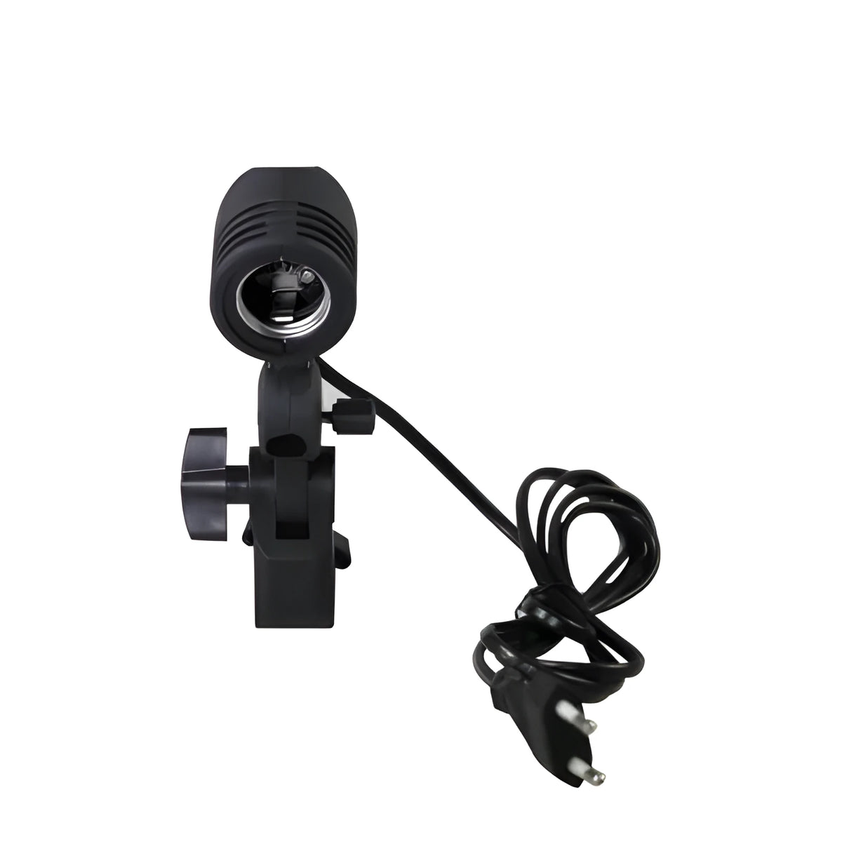 Black photographic lamp holder with E27 screw port and 1.8 metre power cords for studio lighting