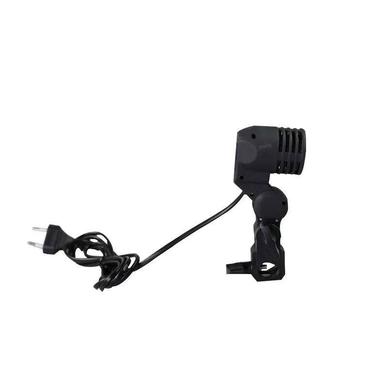 Black photographic lamp holder with E27 screw port and 1.8 metre power cords for studio lighting