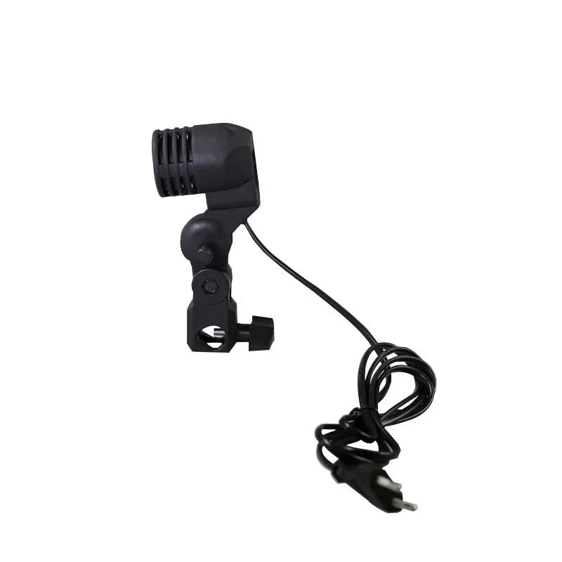Black photographic lamp holder with E27 screw port and 1.8 metre power cords for studio lighting