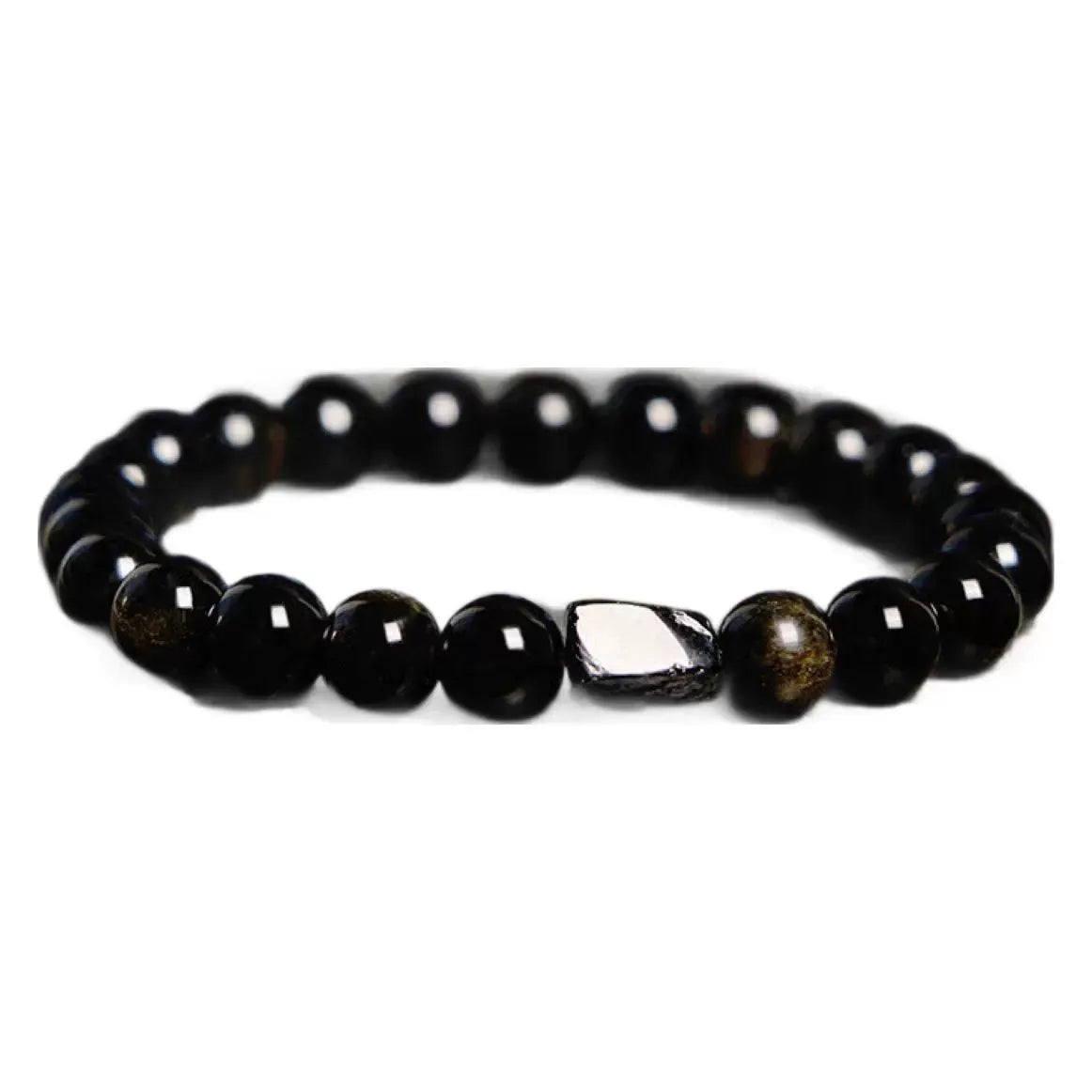 Natural obsidian single ring bracelet with constellation modelling in retro style