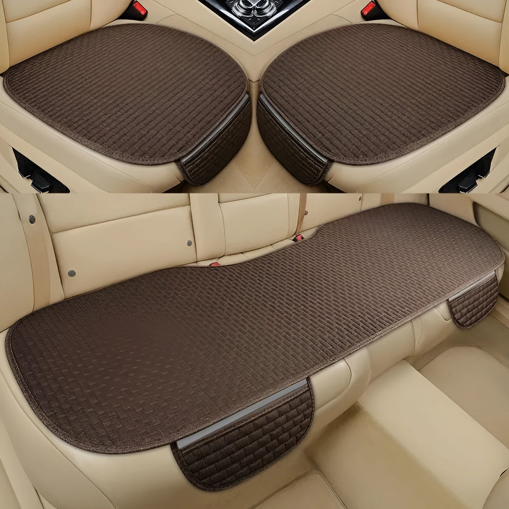 Linen car cushion with hemming style in classic black and red, charm coffee or warm cream colour options