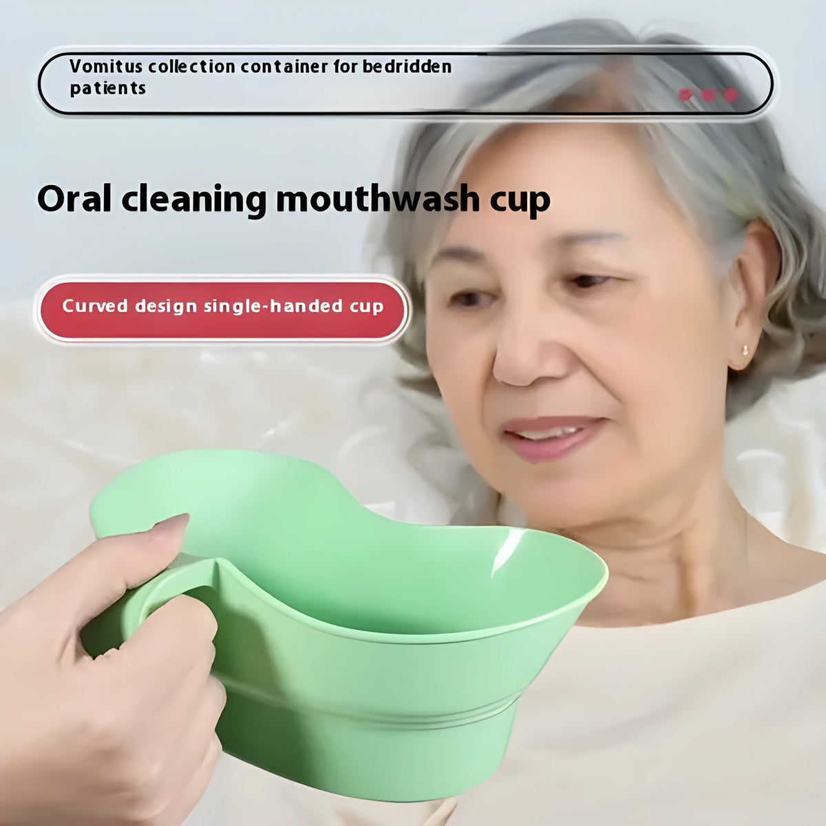 Green plastic gargle cup for bedridden patient nursing care