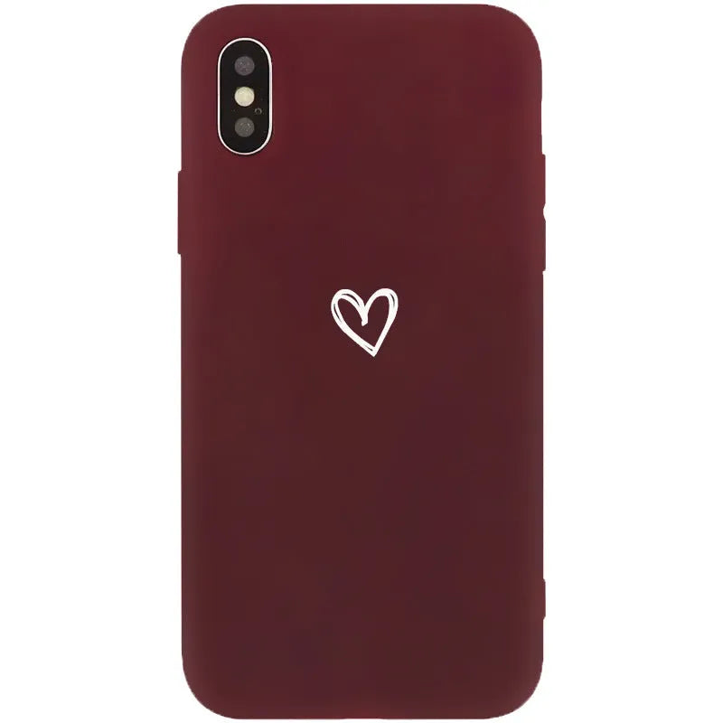 Painted love TPU phone case in red, blue, or black for iPhone 6 to 13 Pro Max.