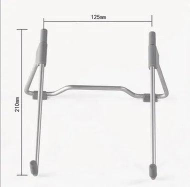 Grey aluminium alloy and plastic mobile phone stand holding a smartphone and tablet at an angle.