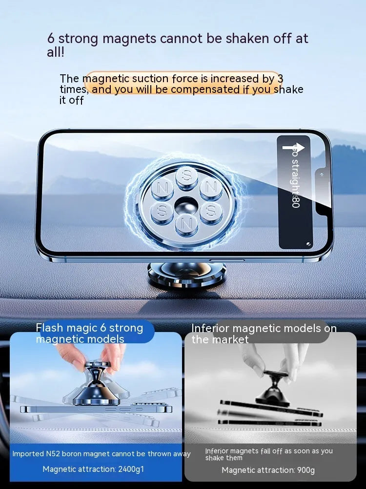 Shiny black magnetic car phone holder with dashboard suction cup mount