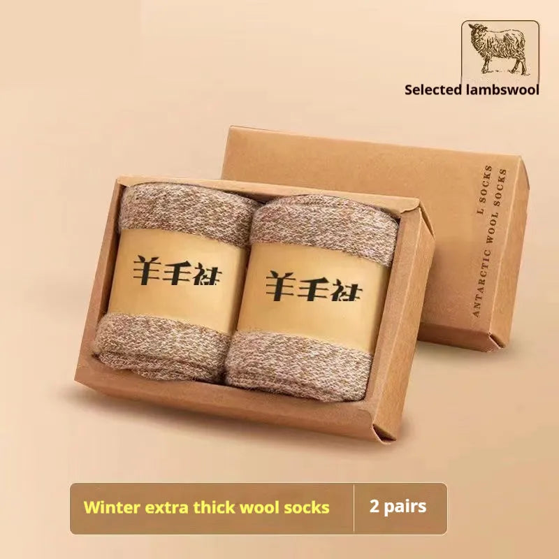 Pair of thick wool socks with a merino midsole in a solid cashmere colour.