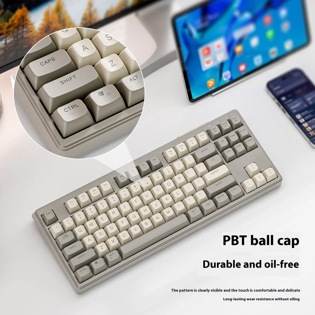Wireless Bluetooth dual-mode mechanical feel keyboard in blueberry, cheese, coffee, and shimmer colour options