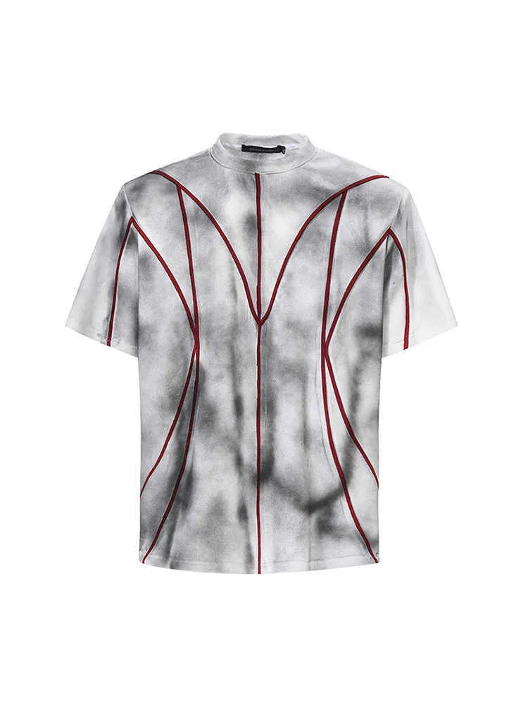 Women's padded shoulder T-shirt with patchwork detailing in short sleeve round neck design