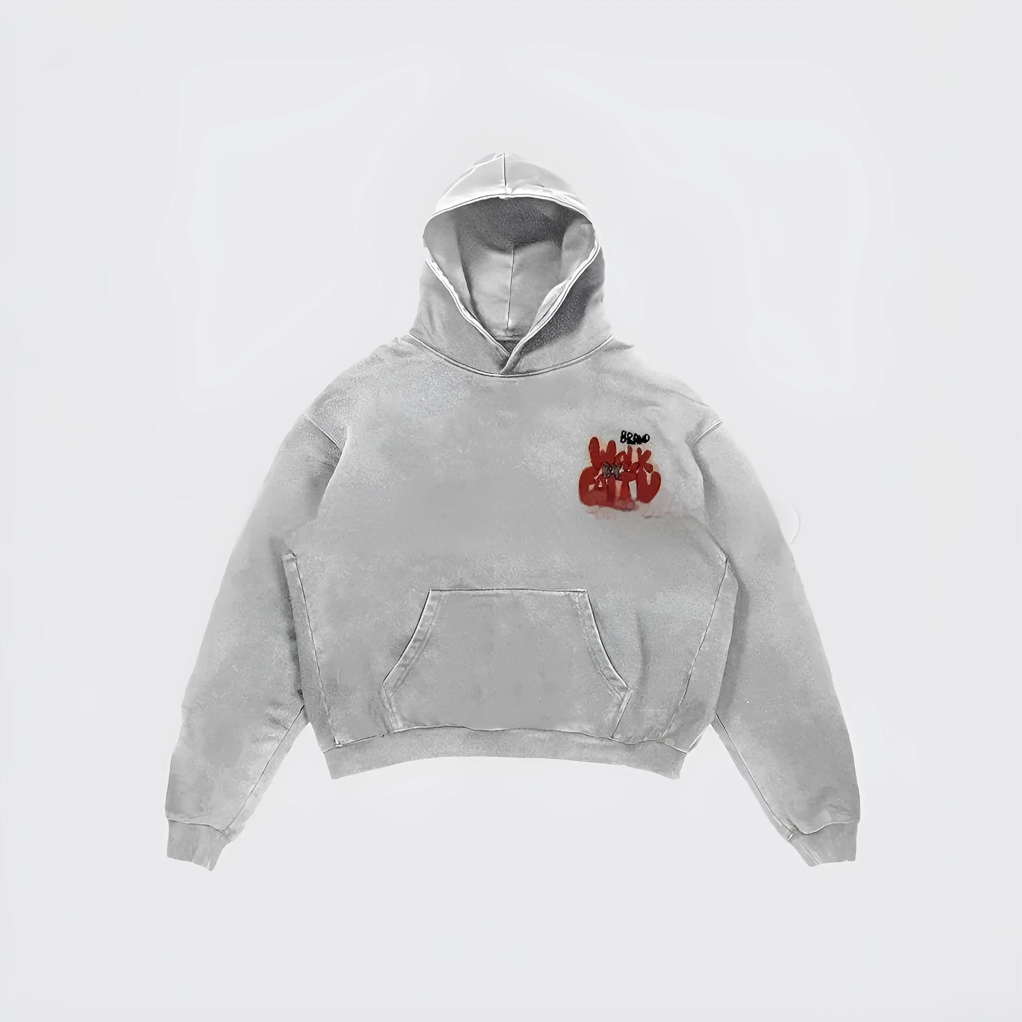 Granny Grey women's hoodie with vintage letter print design and street style pockets