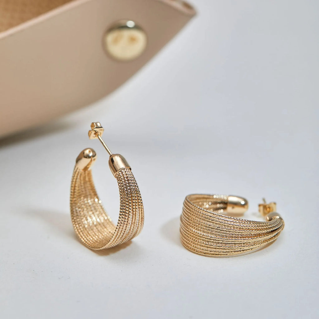 Multi-layer geometric copper earrings set with gold and silver electroplated stud and clip earring pairs
