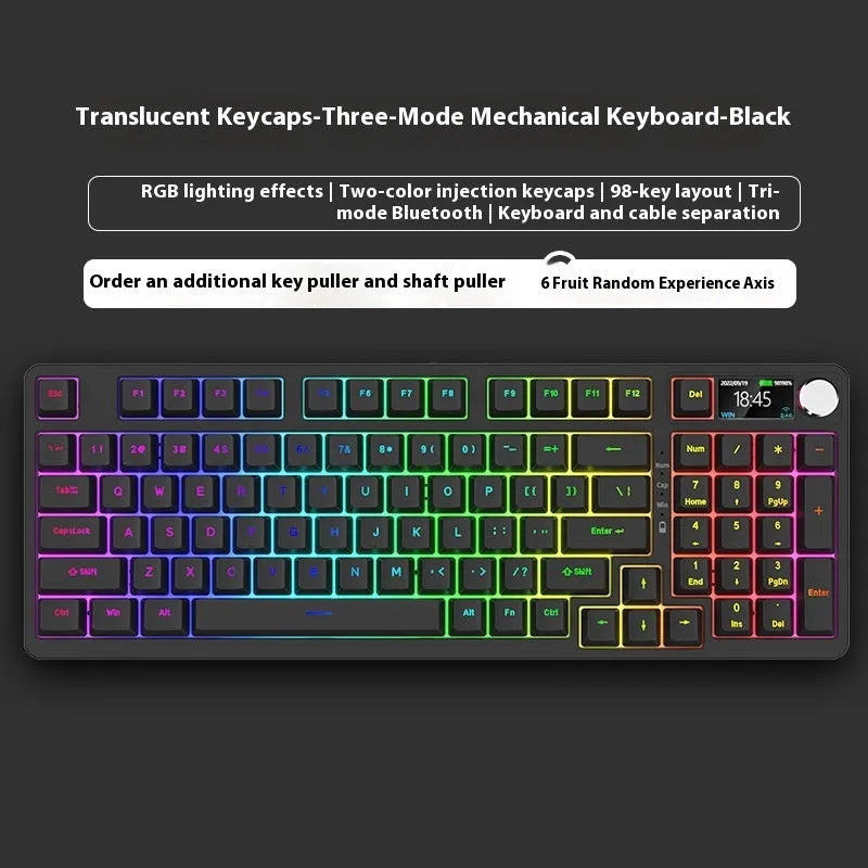 White screen version 98-key wireless mechanical keyboard kit with metal knob on desk