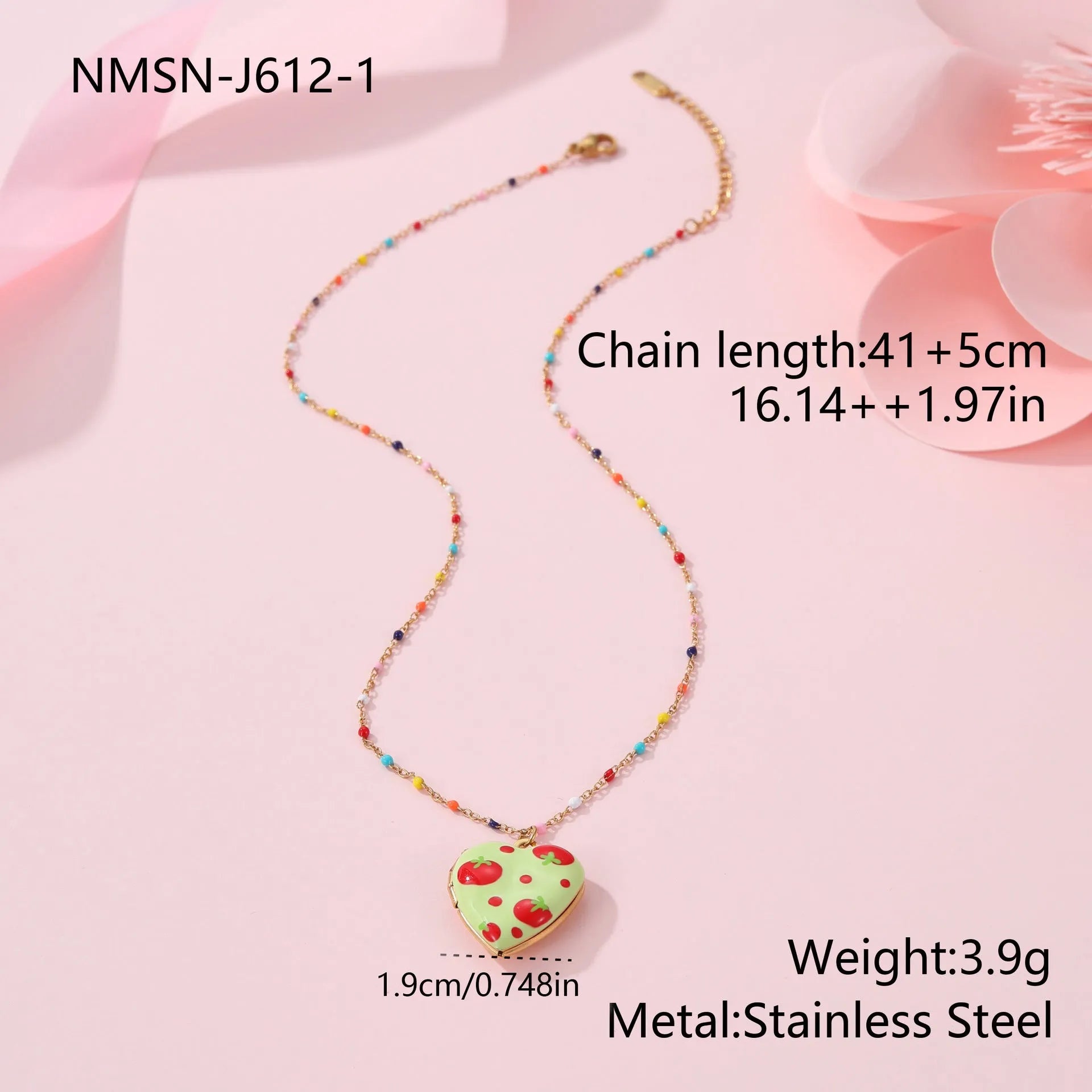 Gold-plated stainless steel necklace with fruit pendant on adjustable chain