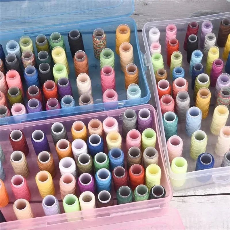 42 compartment plastic embroidery storage box in transparent, pink, or blue colours