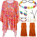 Tie-dye cloak costume with bell sleeves in rainbow colours for Halloween parties