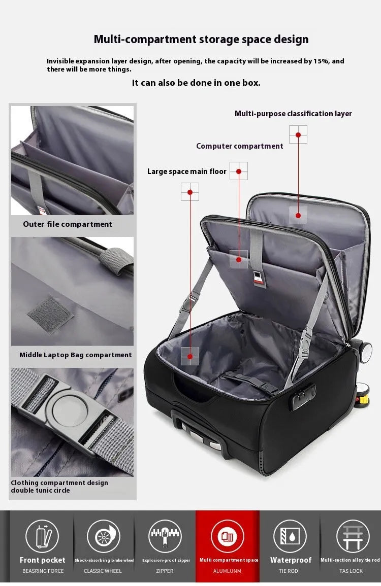Black 18-inch Oxford cloth business travel suitcase with universal wheels