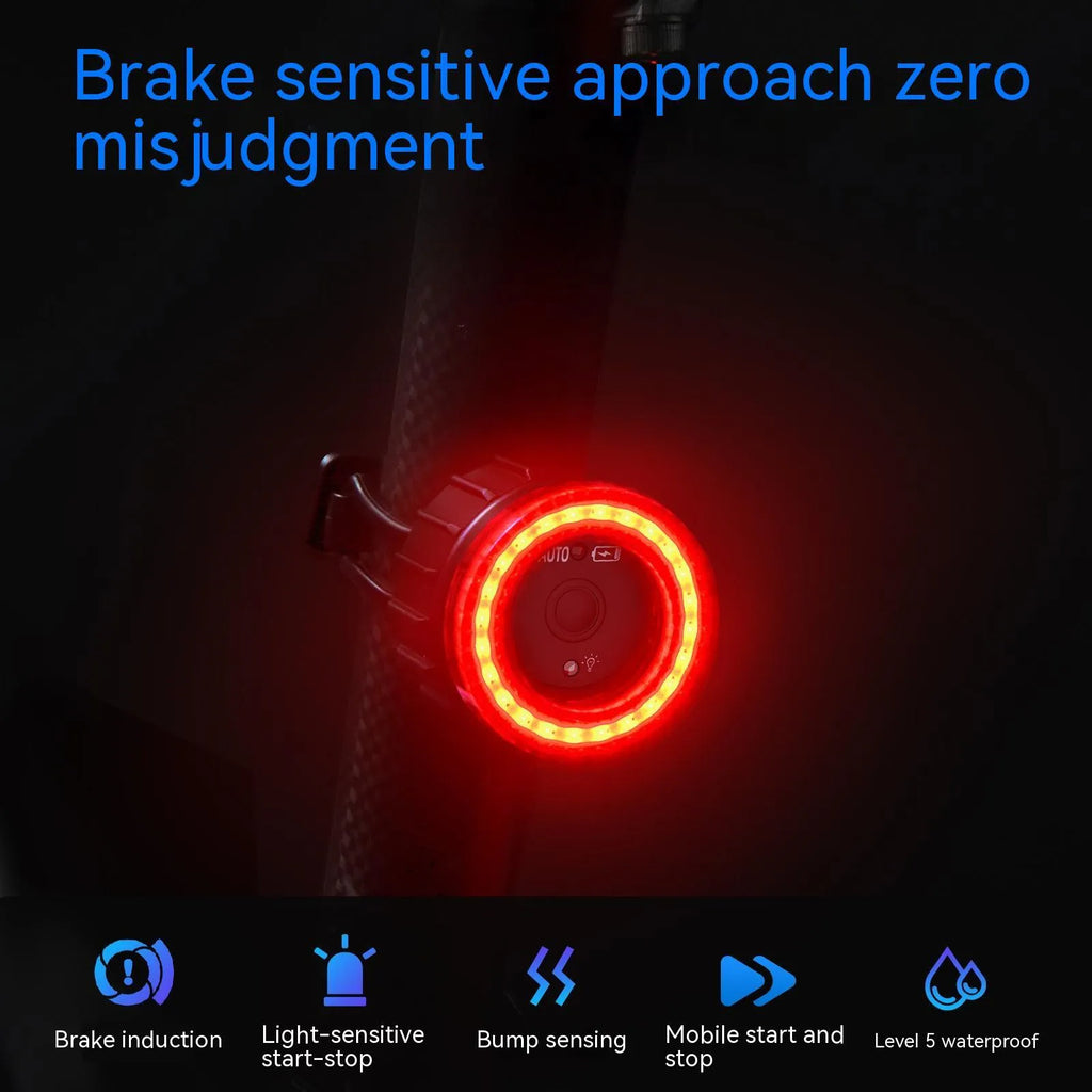 Black intelligent induction brake taillight with aluminum alloy body and seat tube bracket for cycling