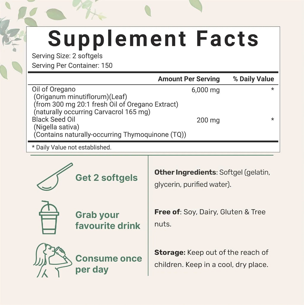 Butter black seed oil soft capsules in bottle packaging showing 180 or 300 tablet options