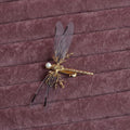 Gold-coloured dragonfly headdress with side clip fastening and floral decorative elements