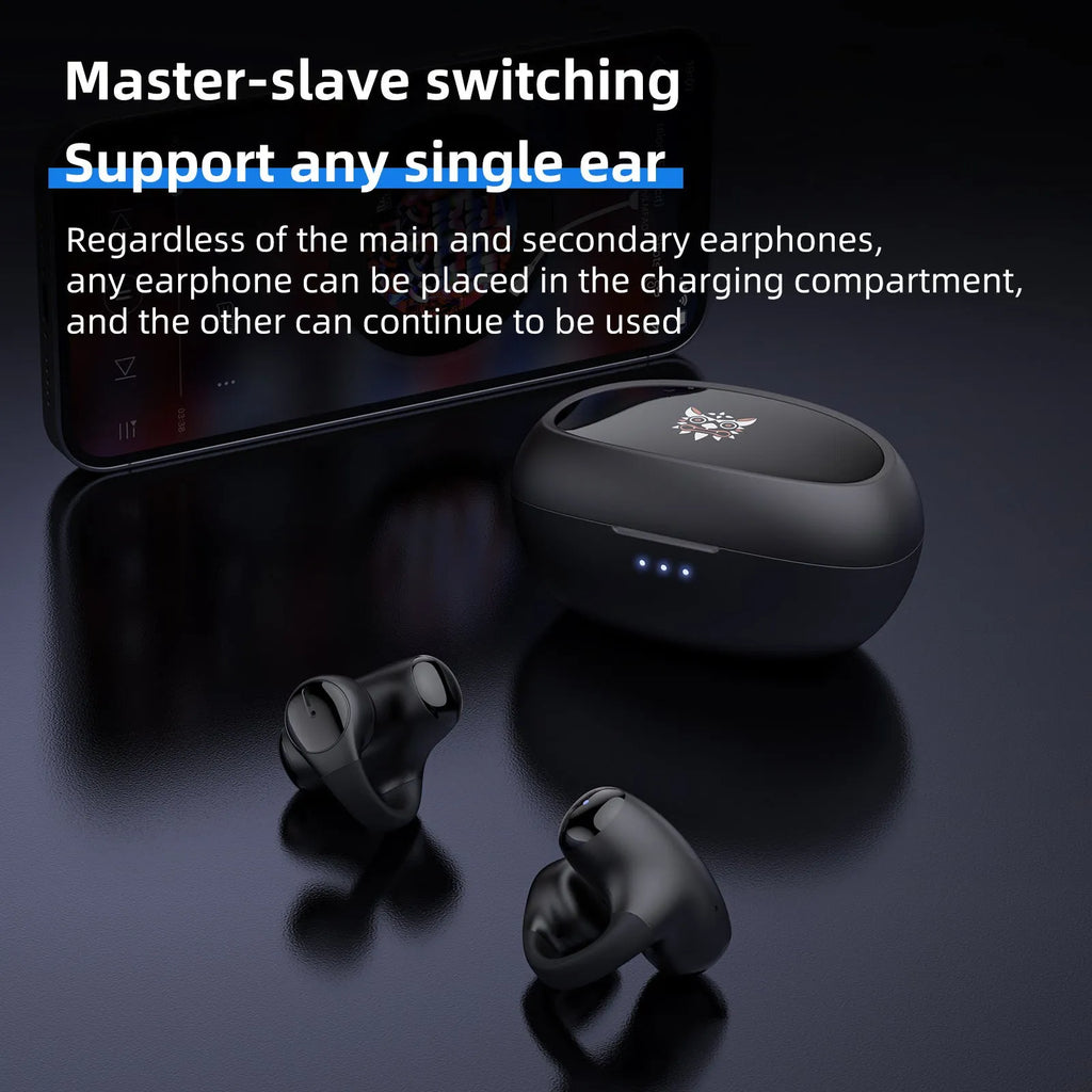Black T306 wireless Bluetooth sports headset with ear hook and clip-on design for gaming and fitness.