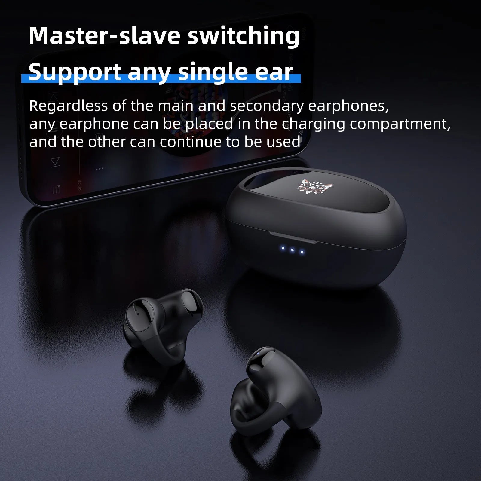 Black T306 wireless Bluetooth sports headset with ear hook and clip-on design for gaming and fitness.
