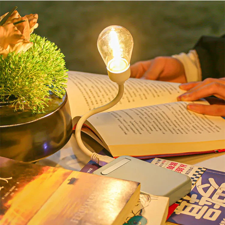 USB rechargeable folding night light with glowing tungsten S14 filament bulb