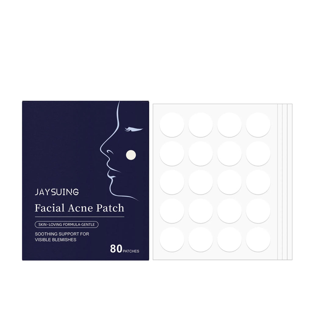 Package of 80 hydrocolloid facial acne patches for gentle spot treatment