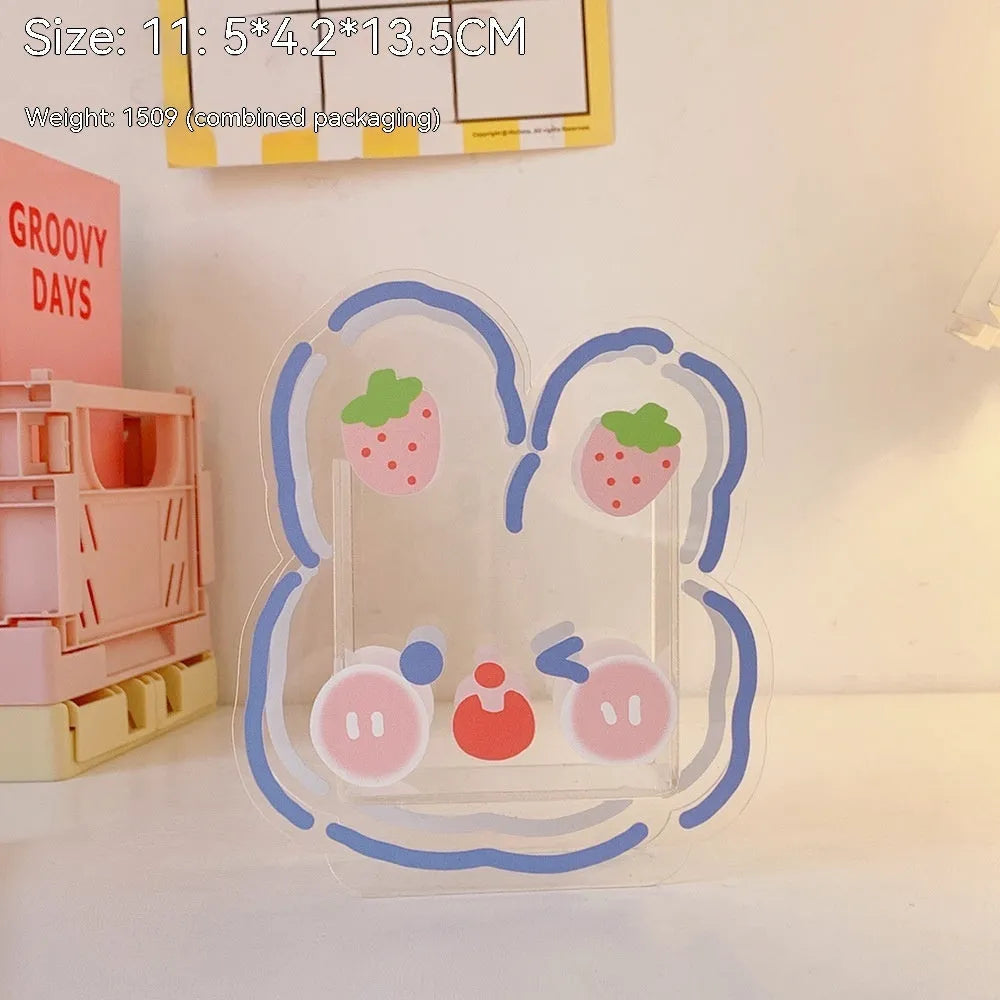 Square transparent acrylic storage box with cartoon animal design for stationery organisation