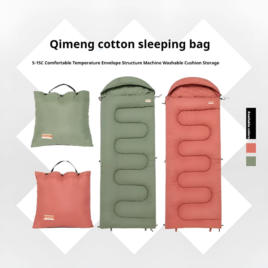 Cotton sleeping bag quilt for outdoor camping in ochre or olive green colour