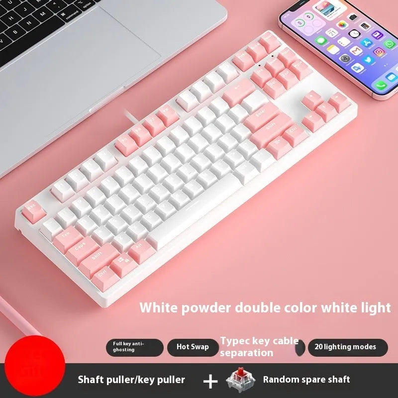87-key hot-swappable mechanical gaming keyboard with two-tone keycaps and metal chassis
