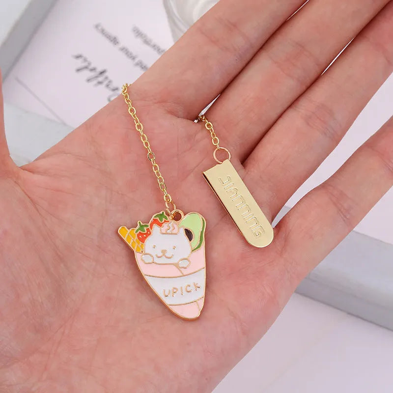 Jane Lime metal cat bookmark with PVC laminated card in four anime designs including Strawberry Cake Cat variation
