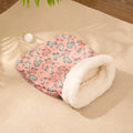 Enclosed cat sleeping bag nest measuring 50x40cm with flannel lining in blue rabbit design