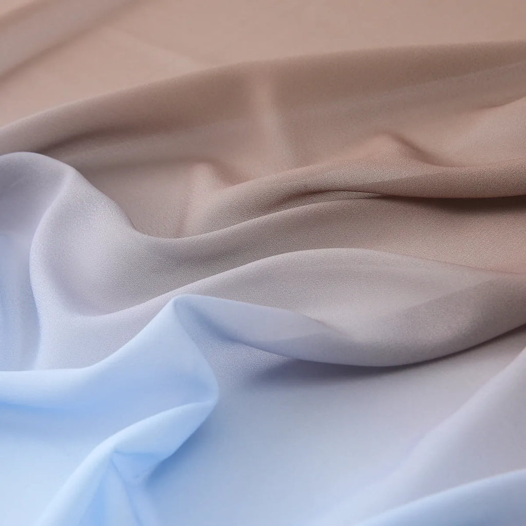 Long lightweight chiffon scarf with bubble towel texture in one of twelve colour options, laid flat.