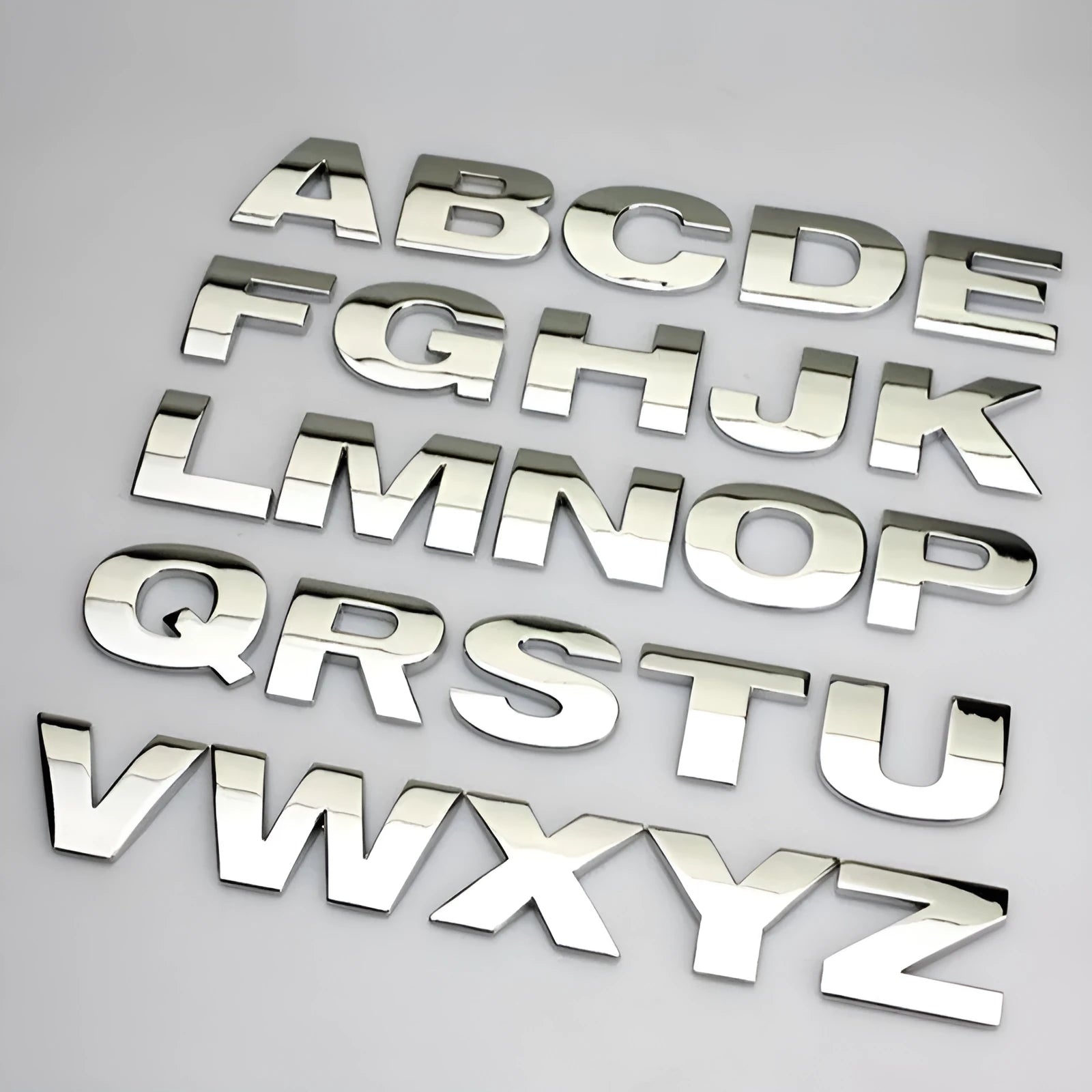 3D metal car bumper sticker with raised English letter on vehicle surface