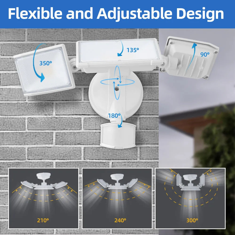 White LED security flood light with motion sensor for outdoor wall mounting