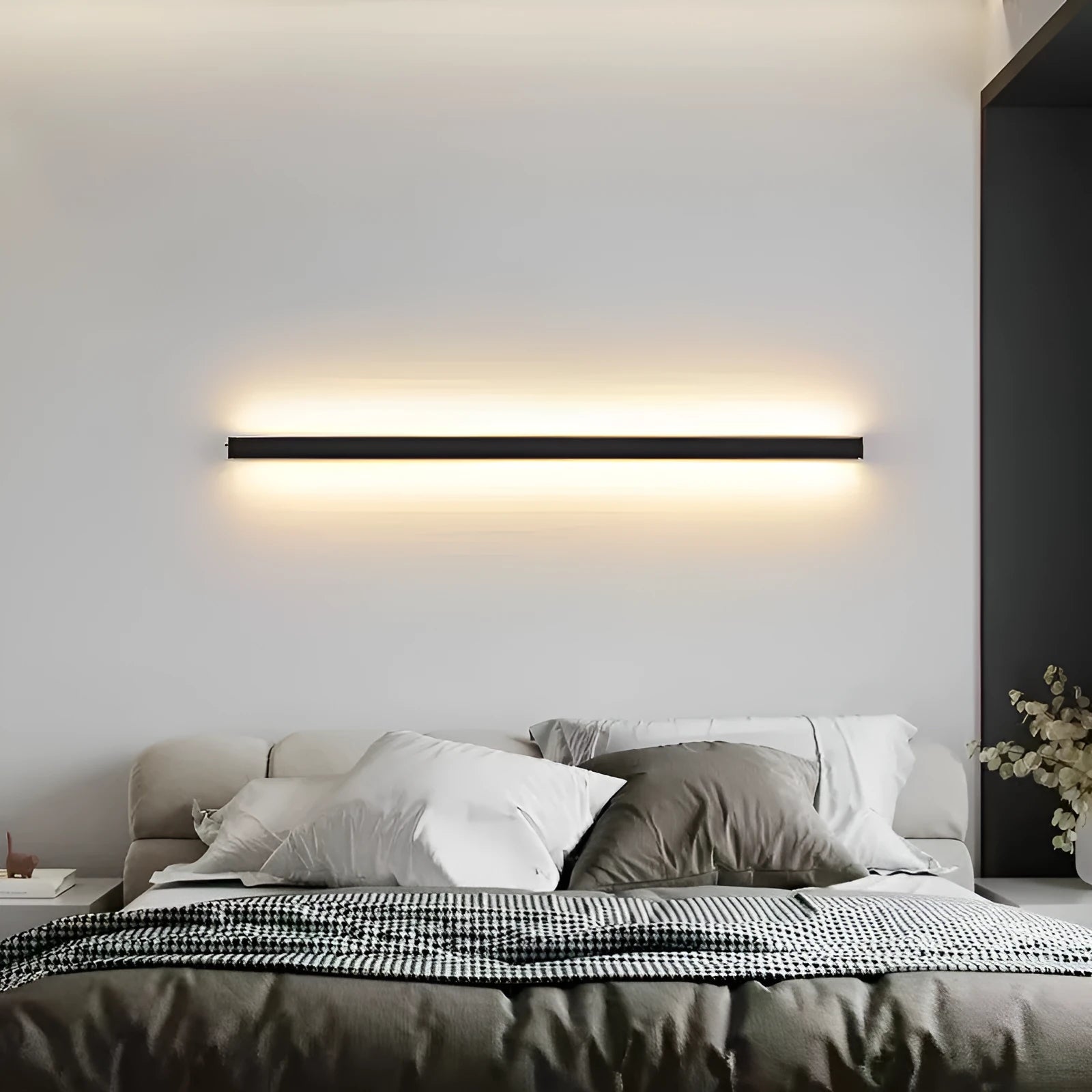Black 80cm long aluminium LED strip wall lamp with a slotted-free design and touch control panel.
